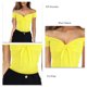 thumbnail image 4 of Top de manga corta con hombros descubiertos para mujer, Color puro, con lazo frontal, ajustado, blusa de verano para mujer, color amarillo L, 4 of 5