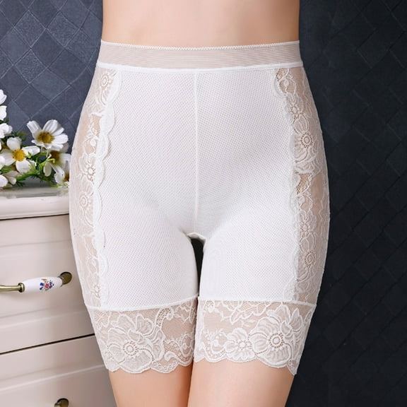 PiGOGI Women's Lace High Waist Underwear - Sexy Safety Pants - L to 2XL Comfortable Briefs White