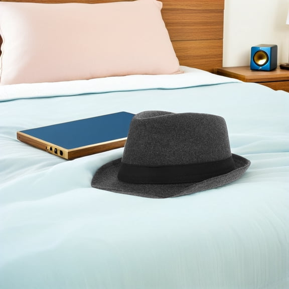 Homoyoyo Men's Fedora Hat Dark Grey Flat Top Wide Brim Cotton Polyester Blend Stylish