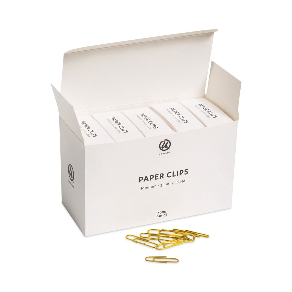 U Brands 3619U06-24 Vinyl-Coated Paper Clips - Gold/Medium (200 Clips/Box, 5 Boxes/Pack)