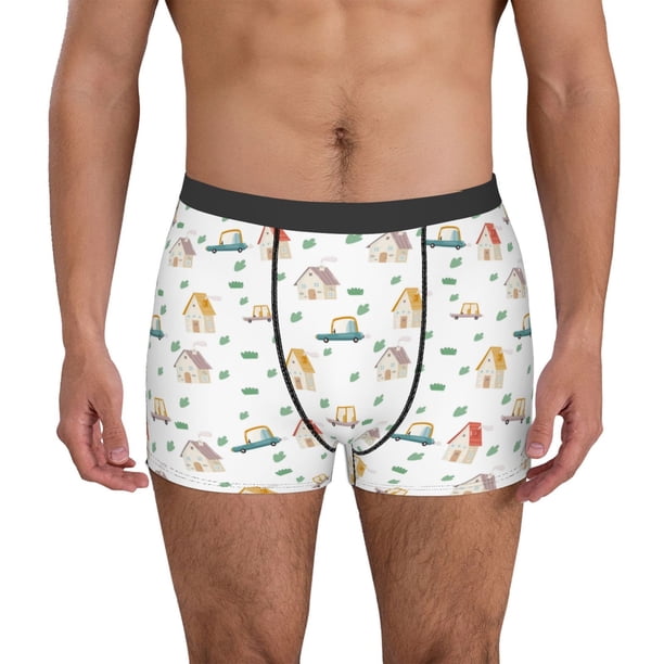Balery Cartoon House Calzoncillos bóxer para hombre, ropa interior de algodón suave y transpirable con cinturilla de nailon-X-Large