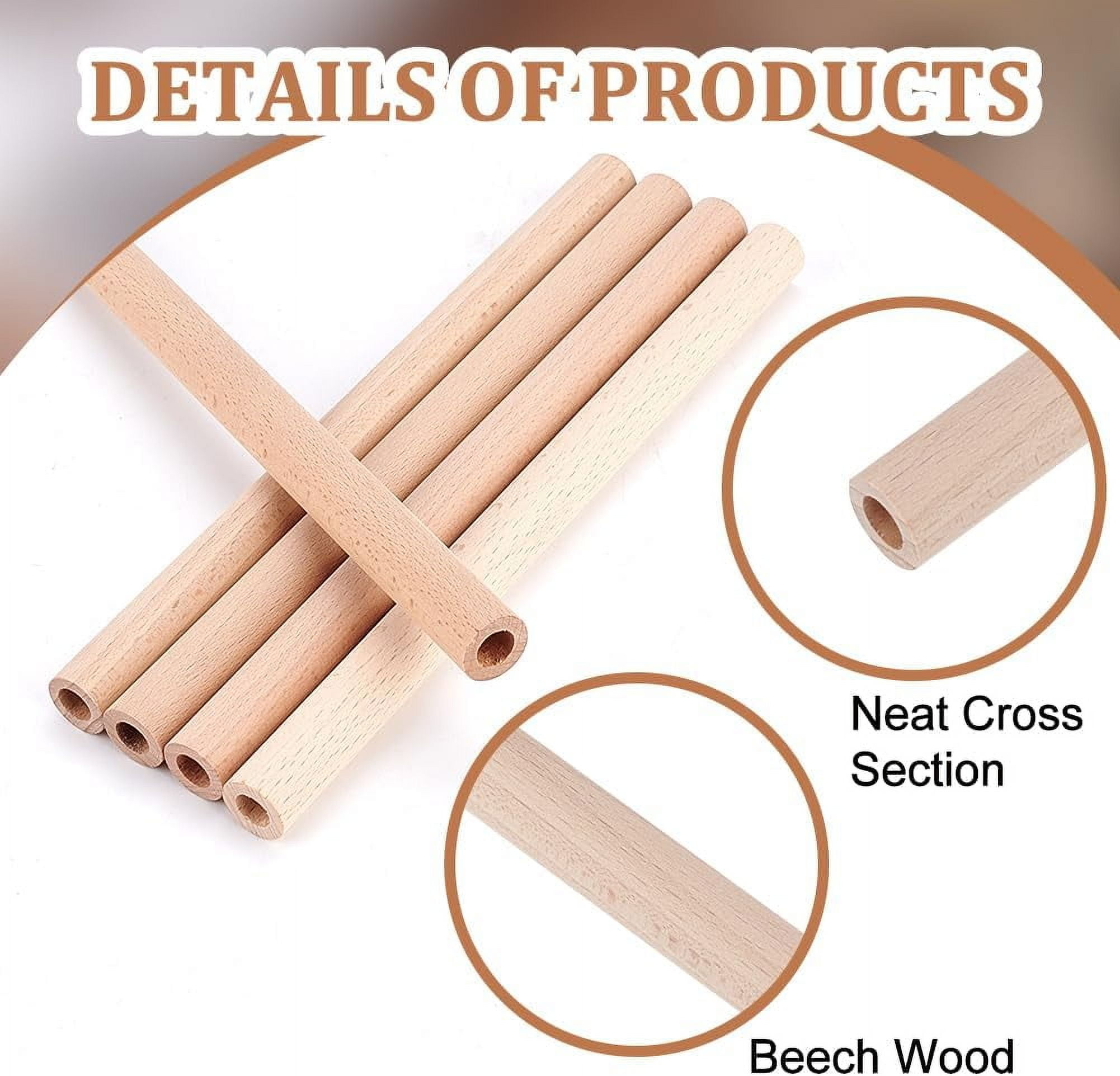 40Pcs Unfinished Beech Wood Rods Craft Stick Hollow Column Tan 20x1.5cm Hole: 8mm