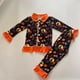 thumbnail image 1 of Conjunto de pijama de Halloween para niños y niñas, tela de seda de leche, calabaza amarilla + pantalones de manga larga con diseño de Castillo, conjuntos de pijama para 2 hermanos, 1 of 4
