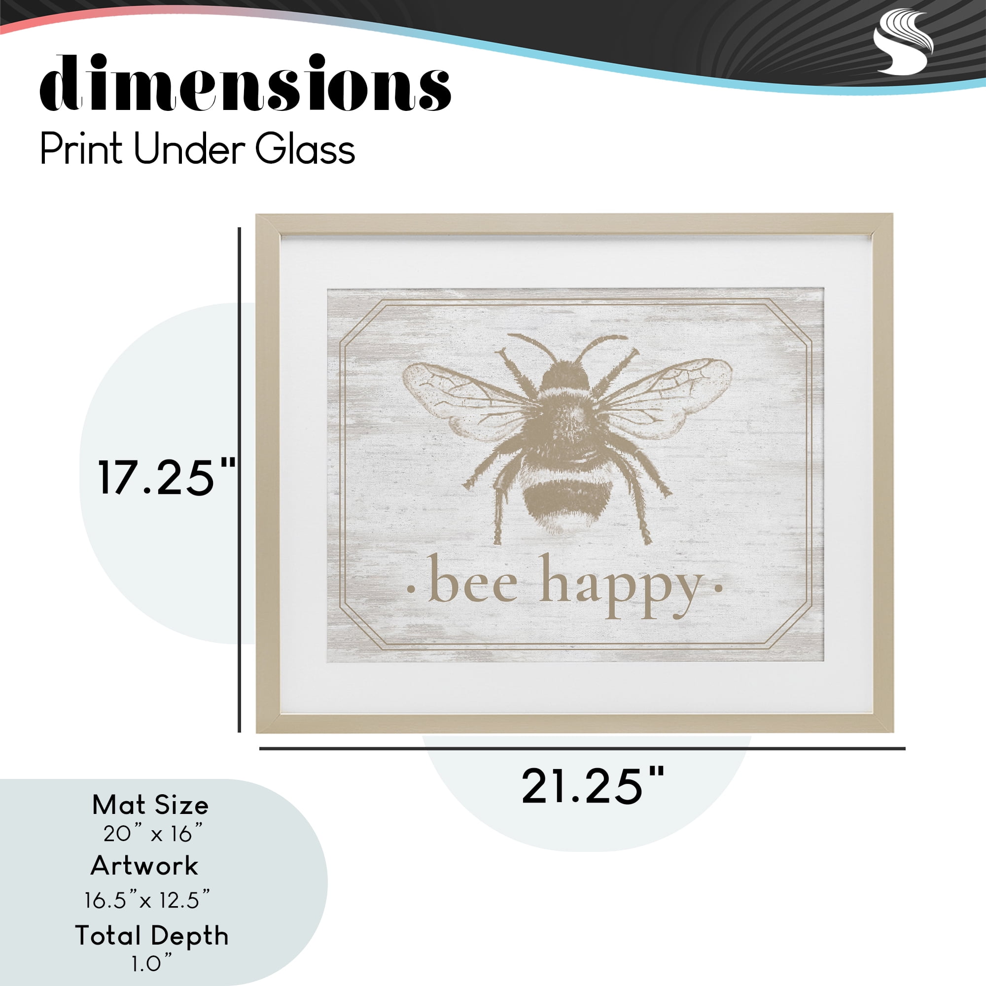 Bee Happy with Rustic Border Birch Framed Print Under Glass, design by Lettered and Lined