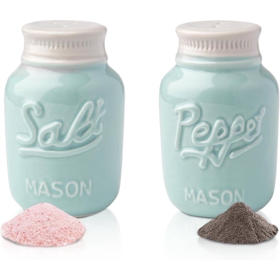 Comfify Ceramic Mason Jar Salt and Pepper Shaker Set in Aqua Blue