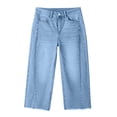 thumbnail image 5 of QIUOMBBP Woman Front Seam Capri Jeans Wide Leg Pleated Cropped Denim Pants with Pockets Loose Trendy Cropped Pant Light Blue S, 5 of 10