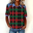 thumbnail image 2 of WTXUE Women Plaid Denim Collared Shirt Short Sleeve Shirts Patchwork Denim Shirts Trendy Shirts Dress Shirt Patchwork Denim Shirts Pullovers Womens Dressy Casual Shirts Fashion Lapel Collar Green L, 2 of 9