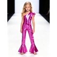 thumbnail image 3 of SiiRoh Girls 70s Disco Jumpsuit Shiny Metallic Ruffled Dance Outfits Sequins Bell Bottom Pants Dancewear Hot Pink 16, 3 of 6