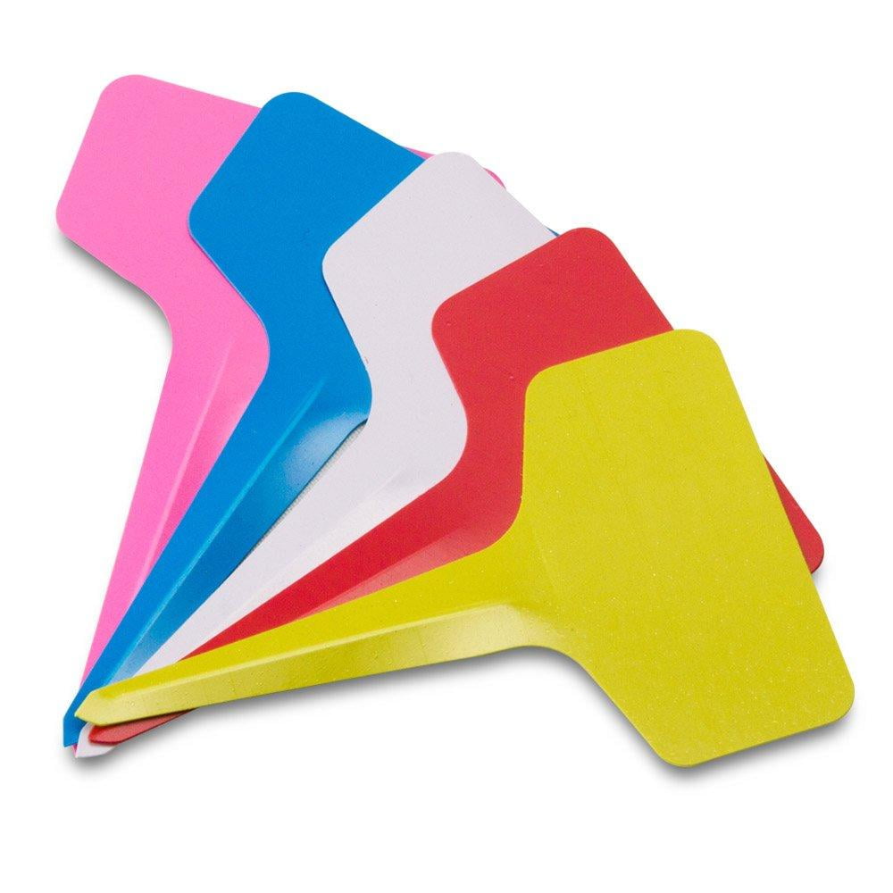 KINGLAKE 15 Pcs Waterproof Plastic Plant Curved T-Type Tags Large Nursery Garden Labels 3 Colors