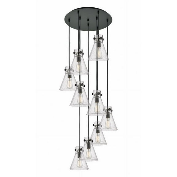 Innovations Lighting  Newton Cone - 9 Light 8" Cord Hung Multi Pendant - 18" Canopy. Seedy/Matte Black