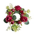 thumbnail image 3 of FashionCha Candle Ring Candleholder Table Centerpiece Candlestick Holder Artificial Flowers Red, 3 of 9