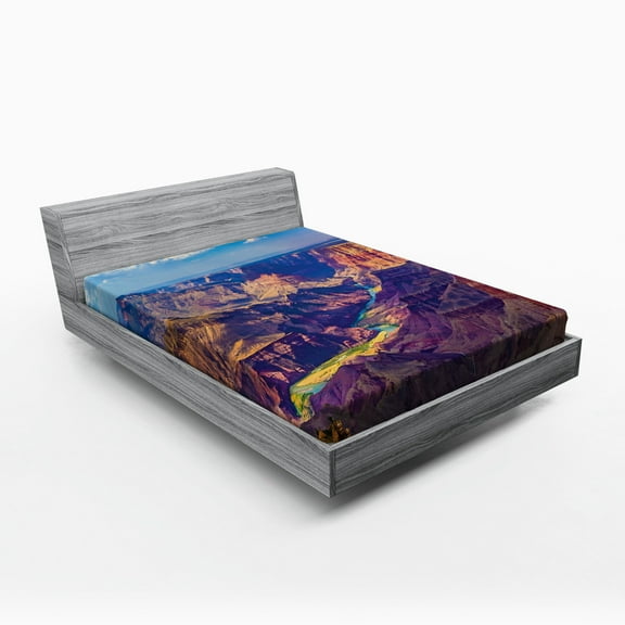 Ambesonne American Fitted Sheet, Grand Canyon Sunrise, Queen Size, Blue Tan