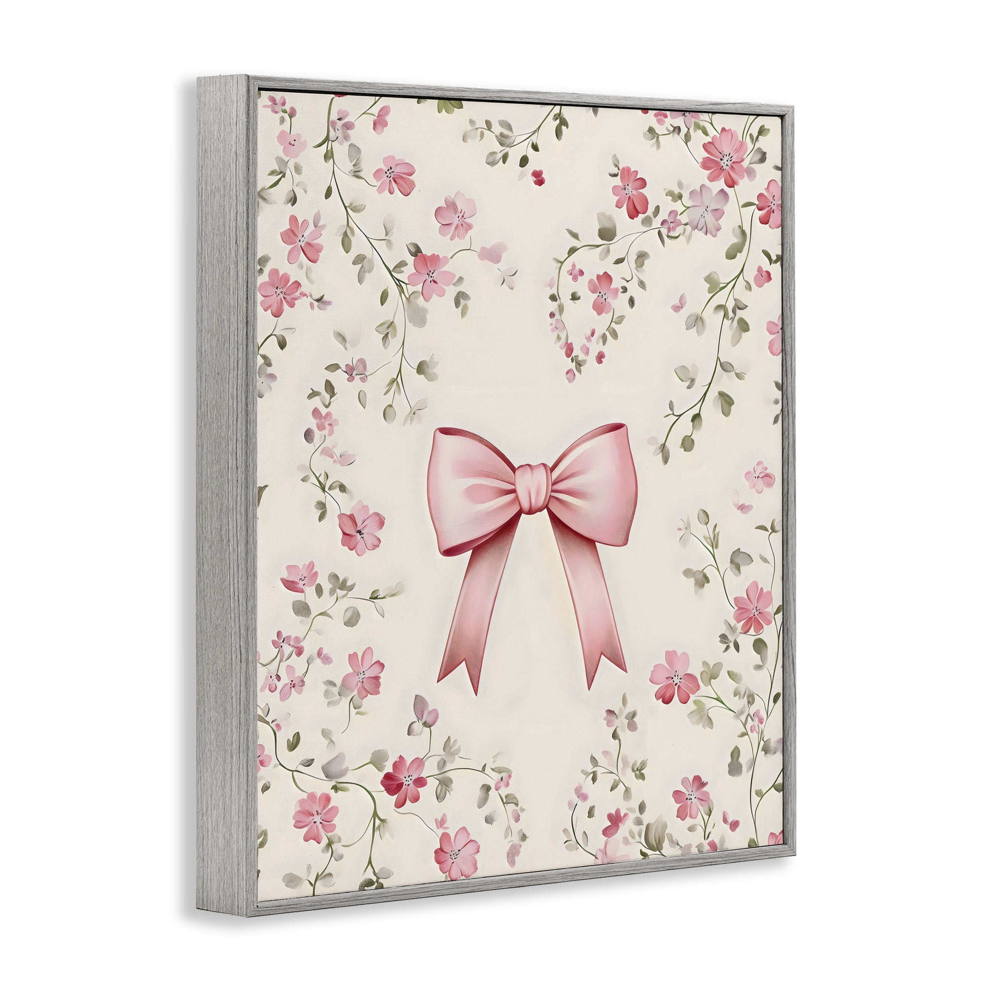 Stupell Industries Girly Ribbon Bow Gray Framed Giclee Art, design by Arlington Prints