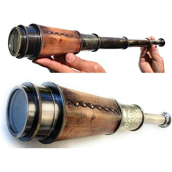 Vintage Nautical Brass Spyglass Telescope 10x Magnification with Antique Finish for Decorative Purpose and Gift Giving