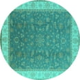 thumbnail image 1 of Ahgly Company Machine Washable Indoor Round Oriental Turquoise Blue Industrial Area Rugs, 7' Round, 1 of 4