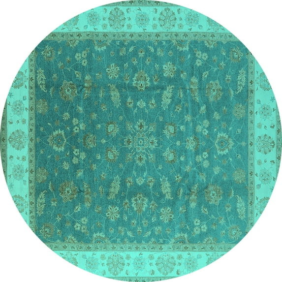 Ahgly Company Indoor Round Oriental Turquoise Blue Industrial Area Rugs, 8' Round