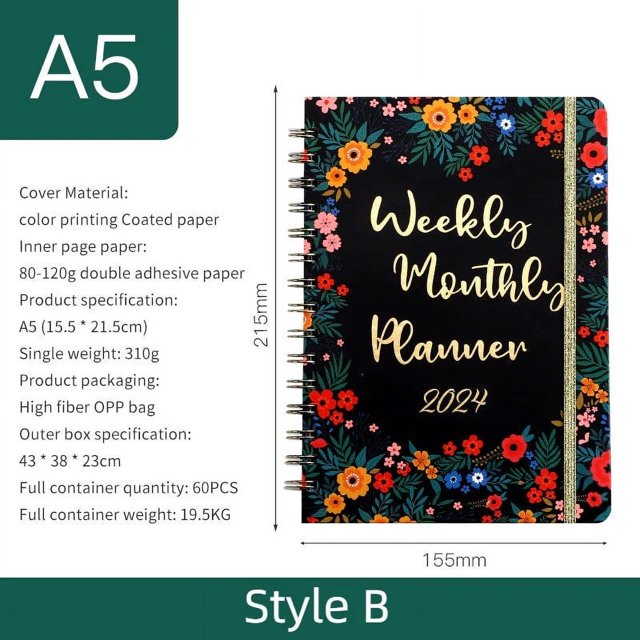 Planner 2024 2024 Personalized Weekly And Monthly Planner Flower Schedule English Diary on Clearance