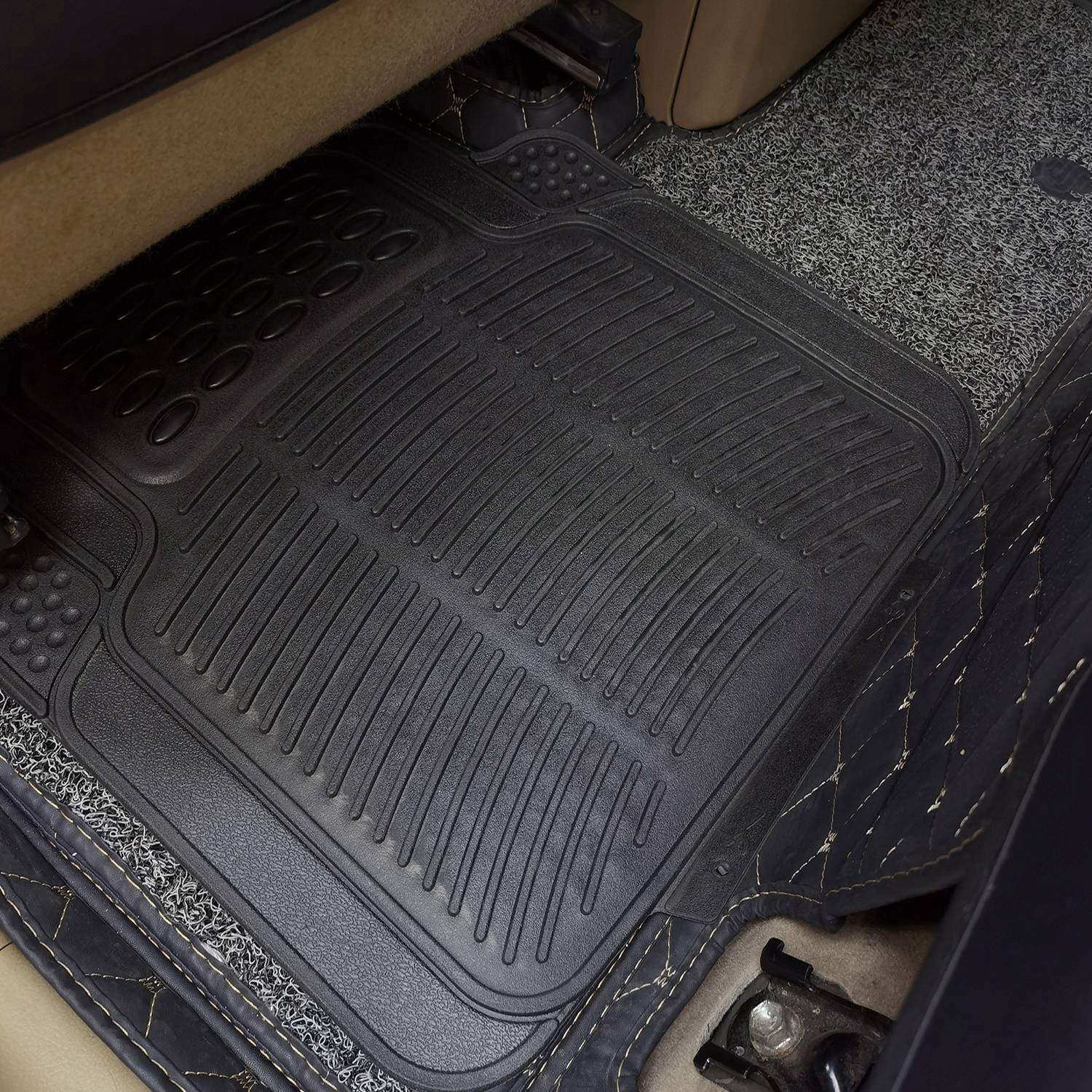 Moclever 4Pcs Floor Mats for Cars, Front and Rear PVC Rubber Automotive Floor Mats with Trimmable Design Fit Most Cars SUVs Trucks, Black