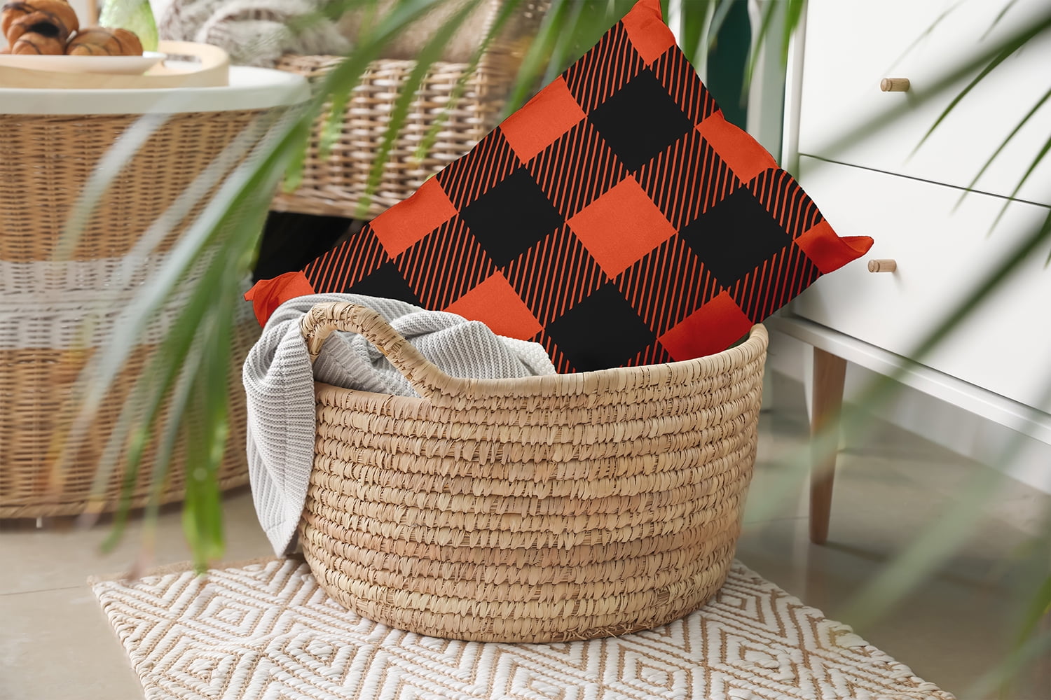 20" x 14" Simply Daisy Buffalo Plaid Polyester Accent Pillow, Harvest Orange Qty 1