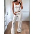 thumbnail image 5 of Women'S 2 Piece Outfits Floral Ribbed Tank Top Wide Leg Pants Set Loungewear Pj Set White XL, 5 of 7