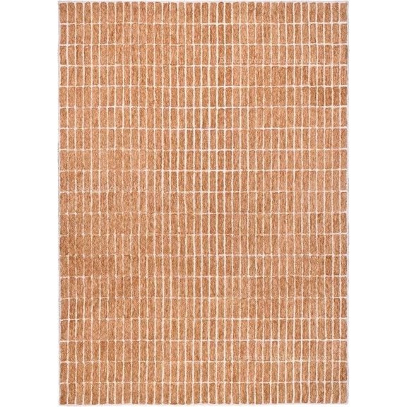 Hand-Tufted 100% New Zealand Wool Area Rug | Modern Grid Pattern Carpet for Living Room, Bedroom, & Home Décor (Tan_4X6)