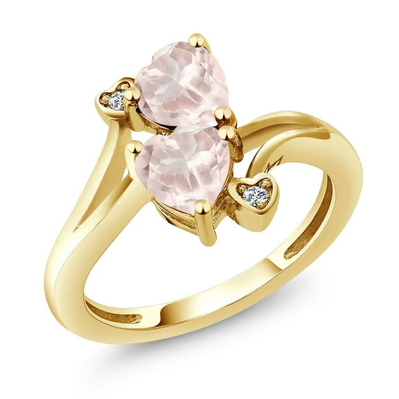 Gem Stone King 18K Yellow Gold Plated Silver Rose Rose Quartz and White Moissanite Ring for Women (1.46 Cttw, Heart Shape 6MM, Gemstone Birthstone, Available in Size 5, 6, 7, 8, 9)