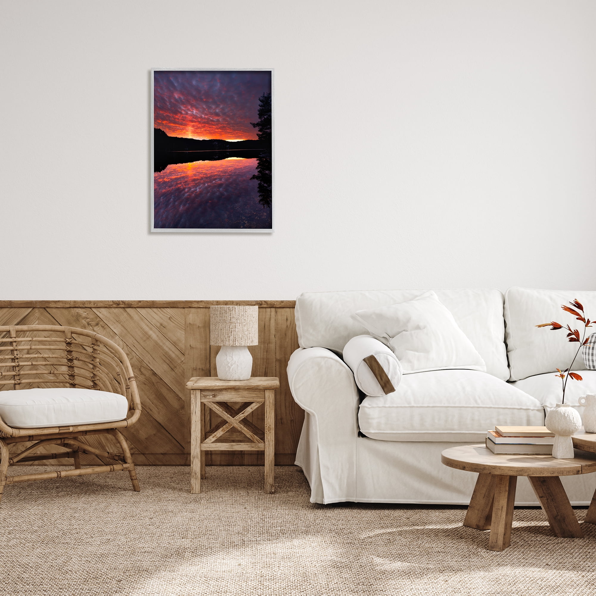 Stupell Industries Lake Sunset Reflection Nature Photography Gray Framed Art Print Wall Art, 24 x 30