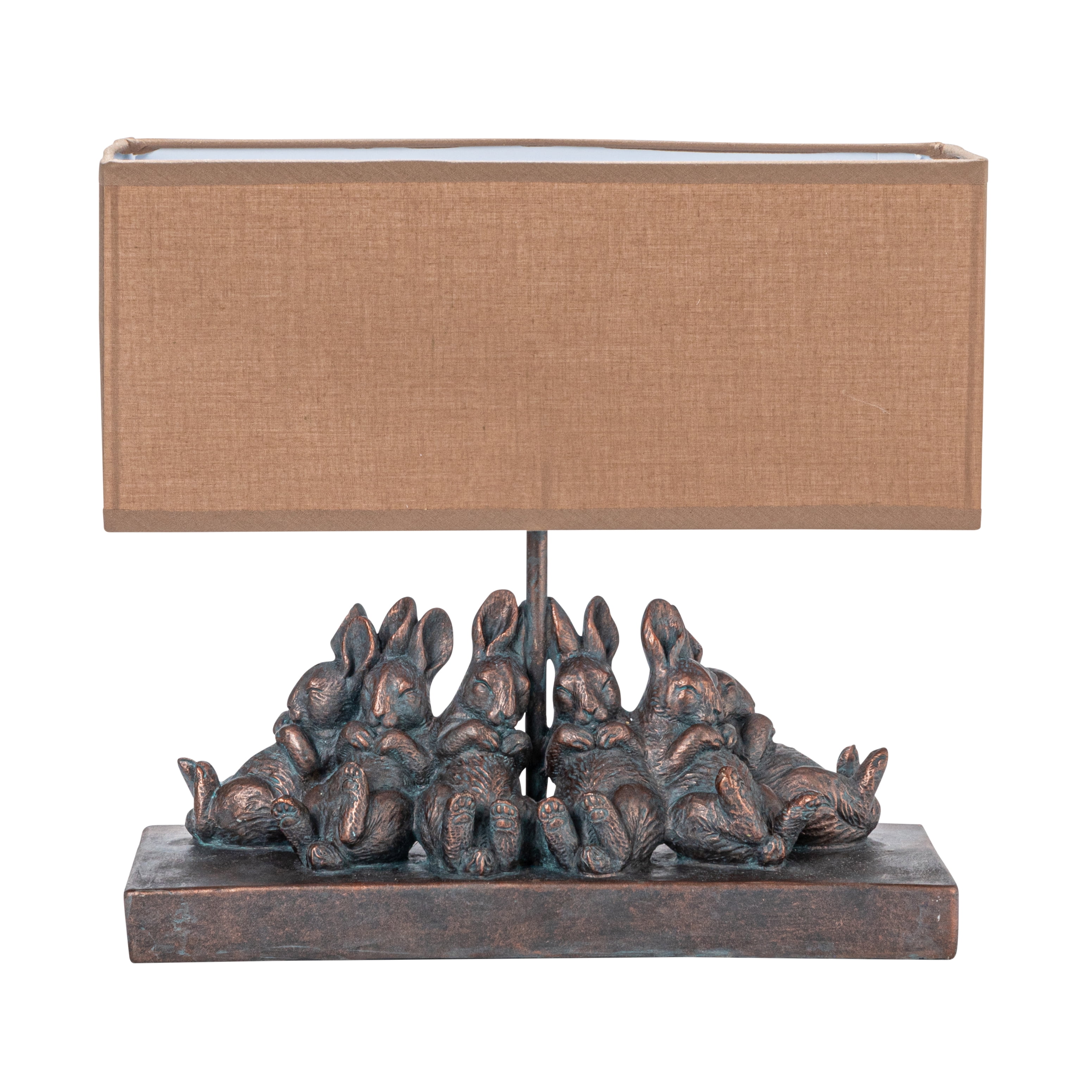 Creative Co-Op Resin Rabbit Table Lamp with Rectangle Linen Shade, Bronze Finish