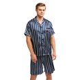 thumbnail image 2 of Tony & Candice Men's Classic Short Sleeve Satin Pajama Set Adult Sleepwear (XL,Navy and Beige Striped), 2 of 4