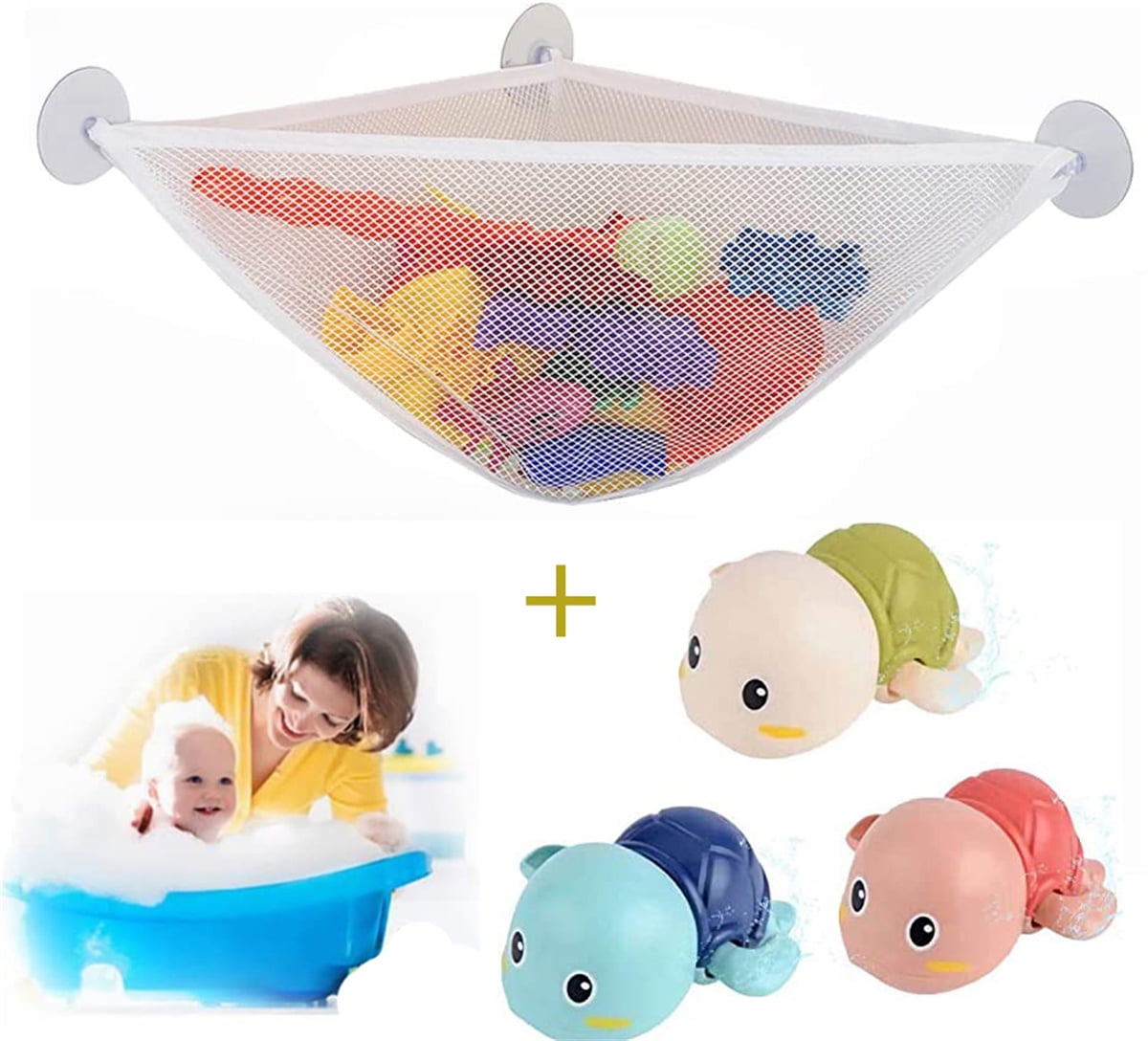 Bath Toy Storage, Corner Bath Toy Organizer for Tub, Bath Net for Tub Toys, Kids Bath Toy Holder Bathtub Toy Storage Hammock, Mesh Shower Caddy Bin, Bathroom Toy Storage Tub, Baby Bath Tub Toy Holder