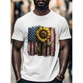 thumbnail image 4 of USA Flag Sunflower Men's T Shirts T-Shirt for Men Crew Neck Tees Cotton Tops, White, 3XL, 4 of 7