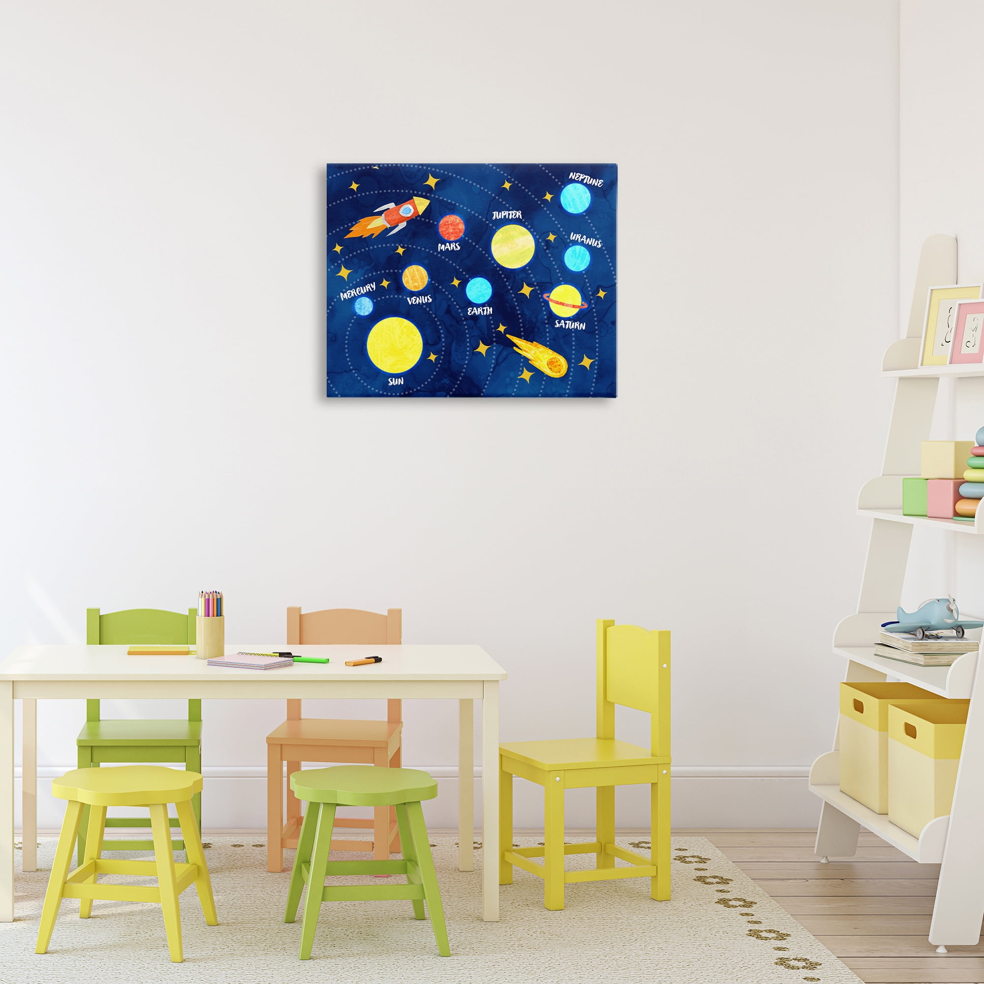 Rocket Across Solar System Canvas Wall Art, design by Daphne Polselli