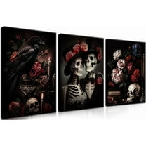 Gothic Canvas Wall Art Set of 3, Red Rose Skull Wall Decor Paintings, Dark Romantic Crow Goth Halloween Aesthetic Posters Prints for Bathroom, Living Room, Gallery, Home Decor 16x24Inch d