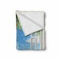 thumbnail image 2 of Turquoise Soft Flannel Fleece Blanket, Exotic Palm Trees on Island Ocean Summer Beach Through Wooden Windows View, Cozy Plush for Indoor and Outdoor Use, 50" x 60", White Green Blue, by Ambesonne, 2 of 6