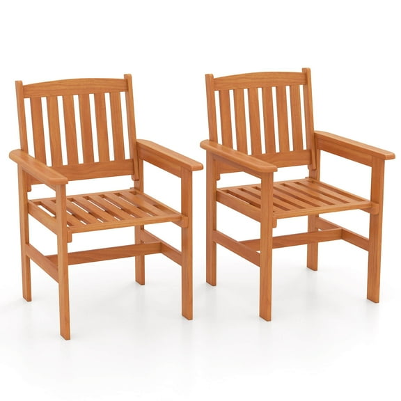 DEXS Patio Chairs Set of 2, Outdoor Wooden Dining Chairs with Inclined Backrests and Slatted Seats, Outdoor Furniture Armchairs for Deck, Garden, Porch and Backyard