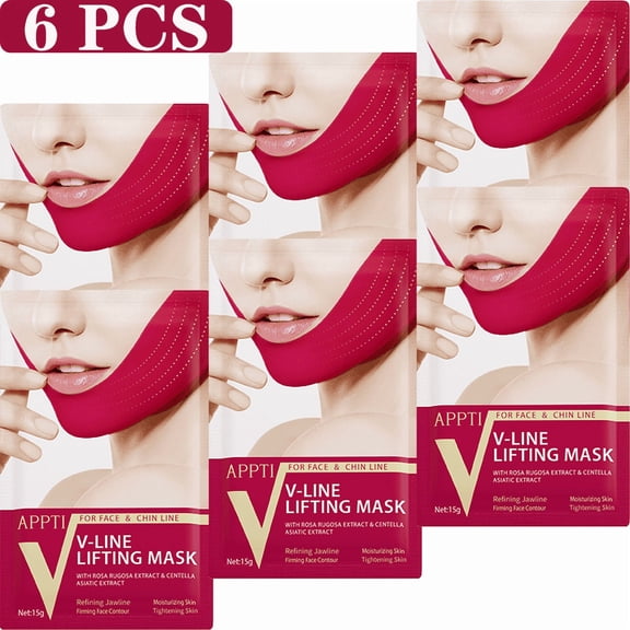 Professional APPTI Red V-Line Lifting Facial Mask, 6-Piece Set for Enhanced Jawline Contouring, Skin Firming & Elasticity