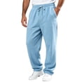 thumbnail image 3 of Men's Baggy Cargo Sweatpants Straight Wide Leg Open Bottom Drawstring Elastic Waist Cargo pants Workout Athletic Joggers Sweat Pants with pockets Sky Blue L, 3 of 7