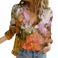 thumbnail image 2 of Orange Women Shirts, Women'S Shirts Floral Print Button Down Shirt Fashion Lightweight Long Sleeve Blouse Spring Summer Casual Tops,Women Shirts L, 2 of 5