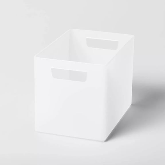 Large 9" x 6" x 6.5" Bathroom Organizer Bin with Handles White Frozen Polypropylene Storage Solution