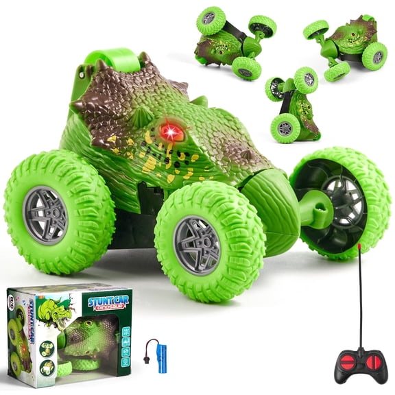 Dinosaur RC Car for Kids, RC Stunt Car with 360° Rotating & Light, RC Dinosaur Roller Car Toy Gift for Kid Aged 3-12