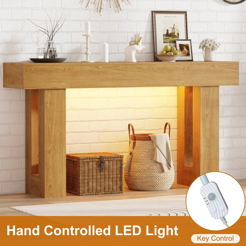 63-Inch Long Console Table with Sensor Light, Farmhouse Entryway Table, Wooden Rectangular Sofa Table Behind Couch for Entrance, Hallway, Living Room