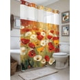 thumbnail image 3 of Retro Floral No Hook Shower Curtain and Liner Set Red White Yellow Poppy Flowers Oil Painting Shower Curtains with Snap-in Liner & See Through Top Window Hotel Style for Bathroom Decor 48x72 Inch, 3 of 8