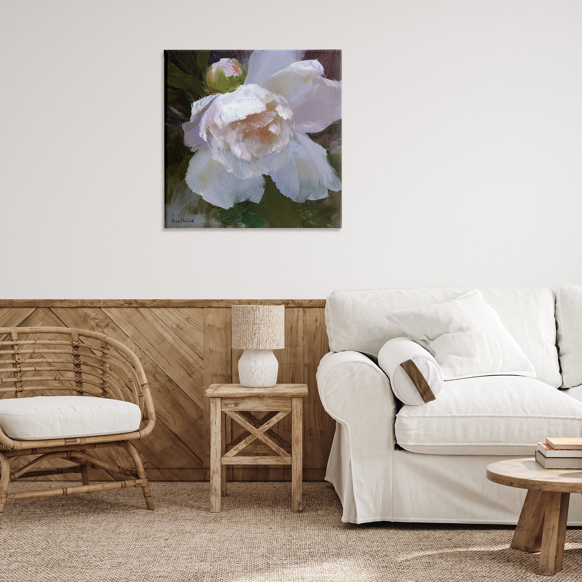 Stupell Industries Ruffled Petals White Flower Plants & Flowers Painting Wrapped Canvas Art Print Wall Art, 30 x 30
