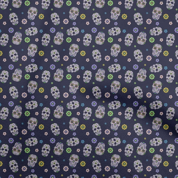 oneOone Viscose Jersey Navy Blue Fabric Skull Sewing Material Print Fabric By The Yard 60 Inch Wide