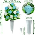 thumbnail image 3 of Artificial Cemetery Flowers, Set of Artificial Rose Bouquet Graveyard Memorial Flowers with Vase for Cemetery Headstones Decoration (Light Blue&White), 3 of 5