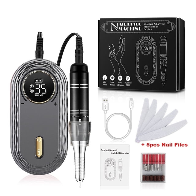 35000RPM Electric Nail Drill Machine, Professional LCD Display Portable All For Manicure Tool, Rechargeable Nails Art Set ,Easy to Use