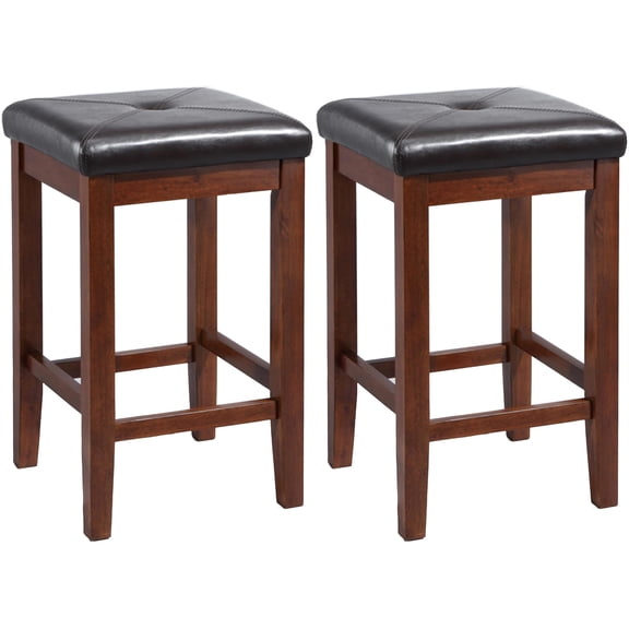 Bowery Hill 24.25" Solid Rubberwood Square Counter Stool in Mahogany (Set of 2)