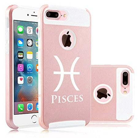 For Apple (iPhone 8 Plus) Shockproof Impact Hard Soft Case Cover Pisces Zodiac Horoscope Birth Sign (Rose (Best Horoscope App For Iphone 2019)