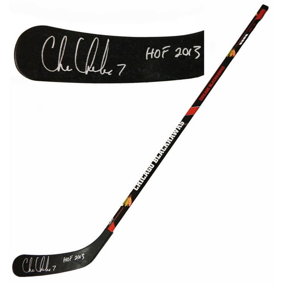 Chris Chelios Signed Chicago Blackhawks Logo 48 Inch Full Size Hockey Stick w/HOF 2013