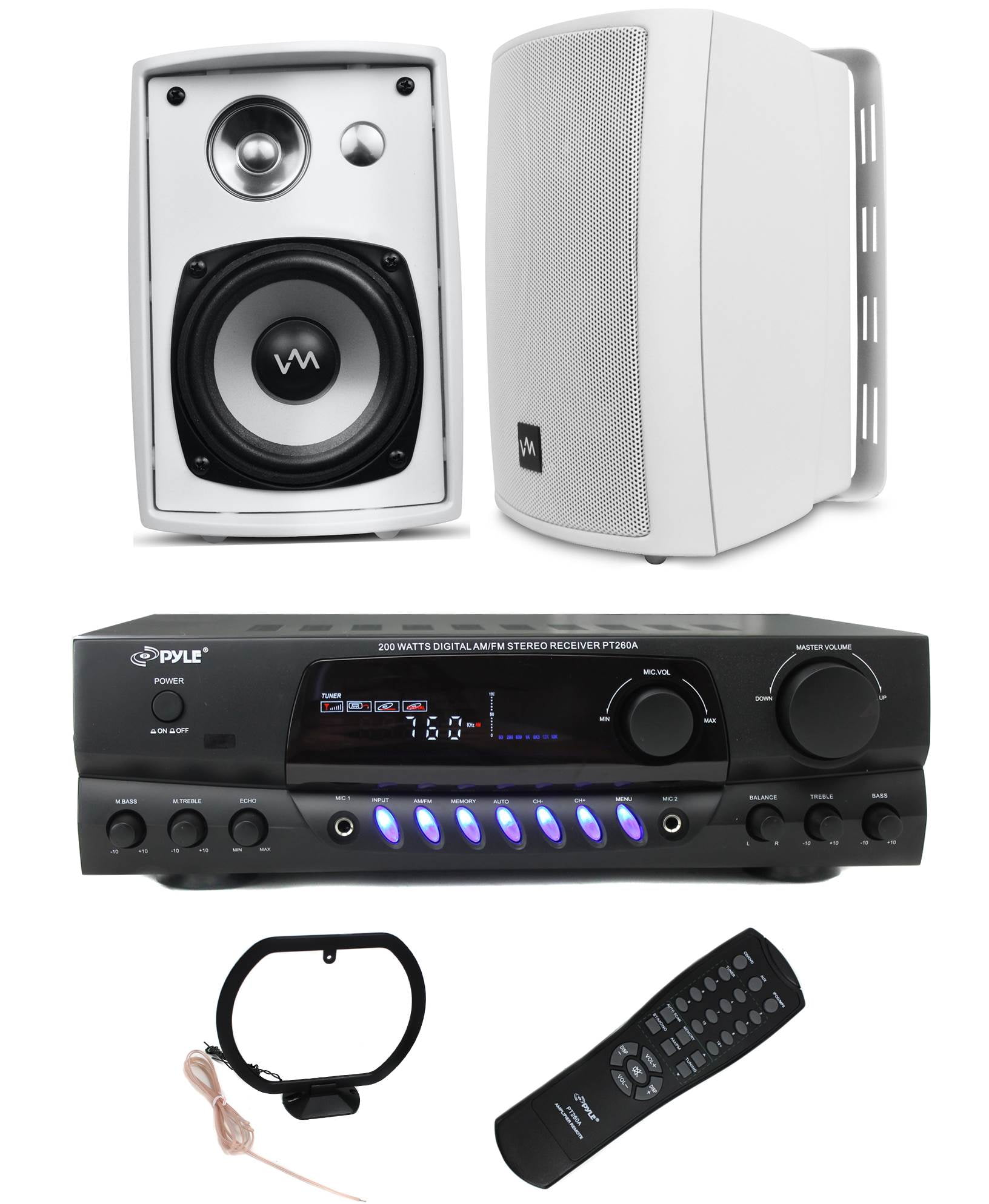 2) VM Audio SRWOD4 Outdoor Speakers + Pyle Pro PT260A 200W Home Amplifier